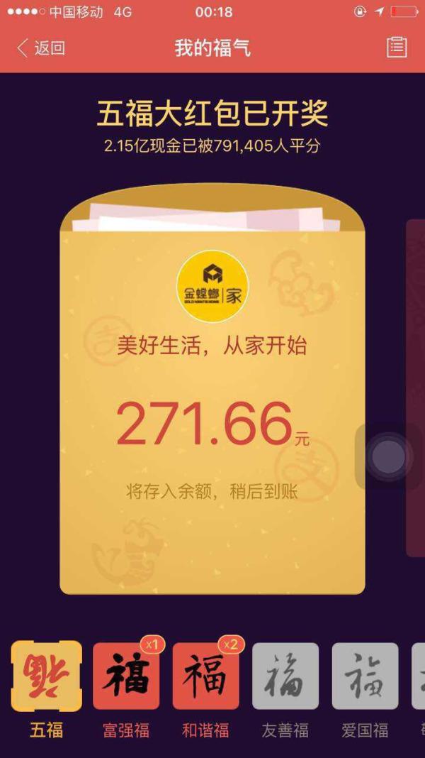 紅包戰：80億個微信紅包 79萬人咻到271元 北京排12